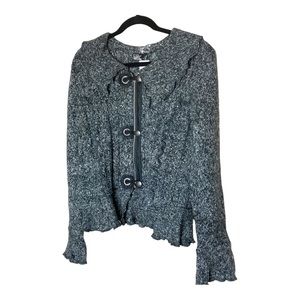 NWT FDJ French Dressing Gray Leather Trim Cardigan  Sweater‎ Jacket Size …